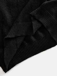 EASEVO Men Plus Size Heart Embroidery Drop Shoulder Oversize Sweater Halloween Winter Party Autumn - Black - View 7