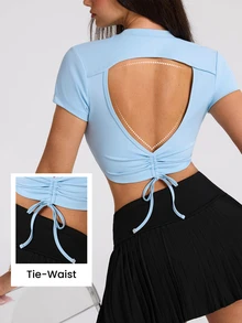 Dewbera Dewbera Kaos Olahraga Wanita Minimalis Model Crop dengan Leher Bulat dan Lengan Pendek - Biru - View 2