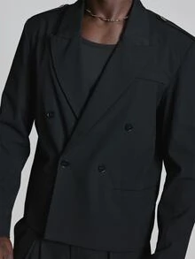 Musero Overiszed Crop Boxy Blazer With Shoulder Epaulettes Double Breasted Fastening Co Ord Blazer Only Autum Winter Essentials - Black - View 6
