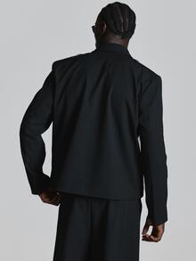 Musero Overiszed Crop Boxy Blazer With Shoulder Epaulettes Double Breasted Fastening Co Ord Blazer Only Autum Winter Essentials - Black - View 5