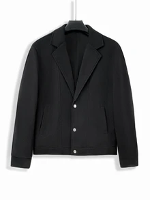 Manfinity CasualCool Men's Black Lapel Collar Open Front Slim Fit Commuter Casual Wool Blend Jacket - Black - View 3