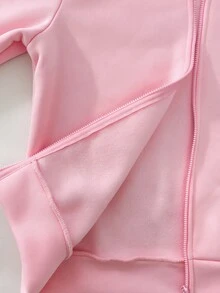 SHEIN 少女可愛小狗印花拉鍊連帽外套，條紋內裡休閒外套，適合返校穿著，秋季返校穿搭，中厚款適合秋冬 - 粉色 - 查看 5