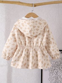 SHEIN Genkimix Kids 女童連帽極簡風外套，秋季新款，波點連帽設計，適合上學穿著 - 杏色 - 查看 2