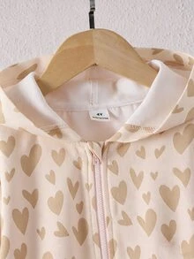 SHEIN Genkimix Kids 女童連帽極簡風外套，秋季新款，波點連帽設計，適合上學穿著 - 杏色 - 查看 11