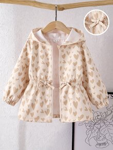 SHEIN Genkimix Kids 女童連帽極簡風外套，秋季新款，波點連帽設計，適合上學穿著 - 杏色 - 查看 6