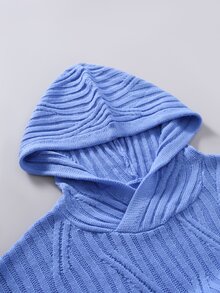 Manfinity CasualKnits كنزة هودي رجالية بلون موحد وأكمام طويلة وقصة فضفاضة كاجوال - الأزرق - مشاهدة 6