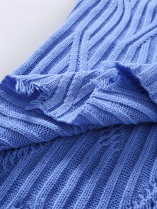 Manfinity CasualKnits كنزة هودي رجالية بلون موحد وأكمام طويلة وقصة فضفاضة كاجوال - الأزرق - مشاهدة 5