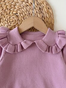 SHEIN 女嬰彼得潘領長袖長褲休閒寬鬆套頭毛衣套裝，秋冬款 - 淺灰紫 - 查看 6