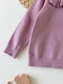 SHEIN 女嬰彼得潘領長袖長褲休閒寬鬆套頭毛衣套裝，秋冬款 - 淺灰紫 - 查看 5
