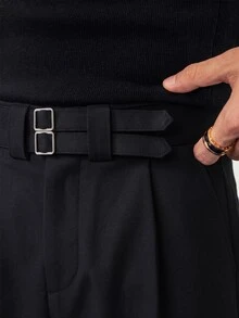 STYNVO 男士素色百褶寬腿寬鬆休閒長褲 - 黑色 - 查看 4