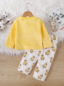 Cozy Pixies 男嬰卡通動物刺繡長袖上衣與長褲家居服，適合秋冬穿著 - 彩色 - 查看 2