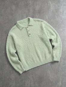 Manfinity Hypemode Old Money Men's Casual Solid Color Sweater, Autumn/Winter Fur, American, Style, Couple Outfit, Dinner Vacation Mint Green - Cadet Blue - View 1