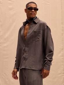 Musero Oversized Long Sleeved Linen Shirt Only Spring Summer Vacation Easter - Brown - View 2