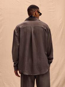 Musero Oversized Long Sleeved Linen Shirt Only Spring Summer Vacation Easter - Brown - View 3