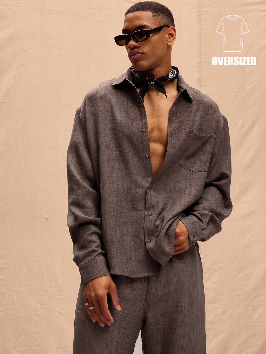 Musero Oversized Long Sleeved Linen Shirt Only Spring Summer Vacation Easter - Brown - View 1