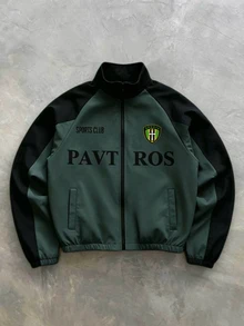 PAVTROS Men's Contrast Color Print Long Sleeve Jacket Coat Football - Dark Grey - View 1