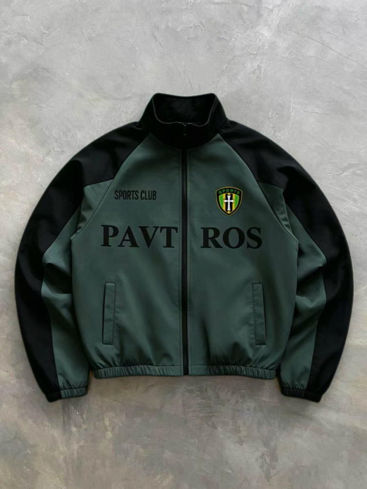 PAVTROS Men's Contrast Color Print Long Sleeve Jacket Coat Football - Dark Grey - View 1