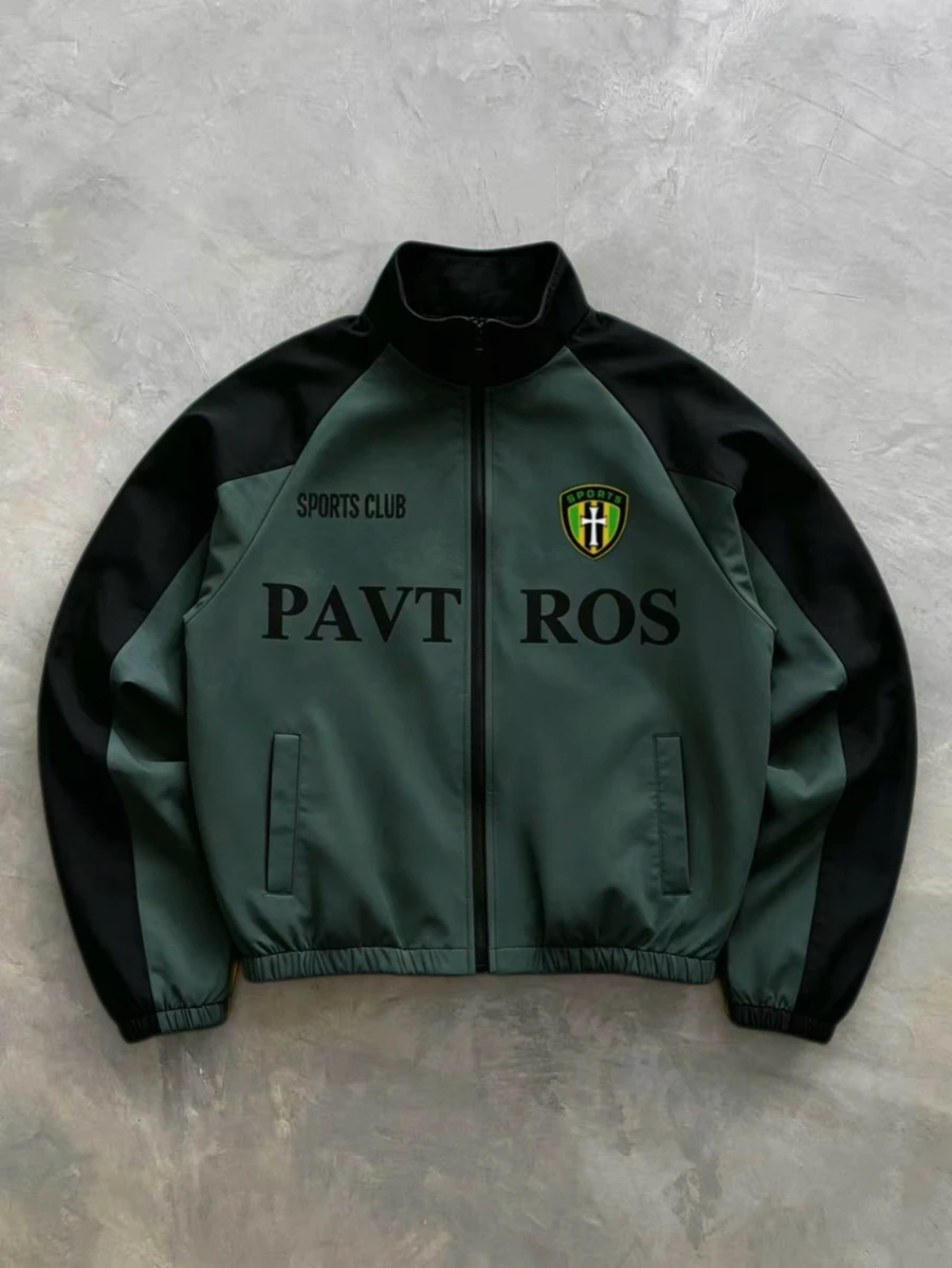 PAVTROS Men's Contrast Color Print Long Sleeve Jacket Coat Football - Dark Grey - View 1