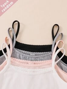 SHEIN 【1件隨機發貨】夏季青少年女孩柔軟舒適粉色白色灰色黑色多色細肩帶背心，可作為內著或外穿 - 彩色 - 查看 5