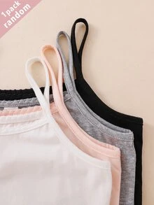 SHEIN 【1件隨機發貨】夏季青少年女孩柔軟舒適粉色白色灰色黑色多色細肩帶背心，可作為內著或外穿 - 彩色 - 查看 7