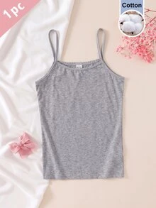 SHEIN 【1件隨機發貨】夏季青少年女孩柔軟舒適粉色白色灰色黑色多色細肩帶背心，可作為內著或外穿 - 彩色 - 查看 9