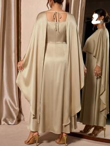 Velvienne Plus Size Women's Woven Elegant Autumn Dress Fall - Apricot - View 2