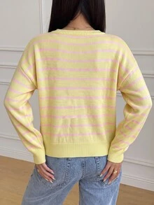 SHEIN Teen Girls Casual Striped Knit Sweater, Simple & Fashionable, Suitable For Daily Wear, Autumn, Winter - Multicolor - View 2