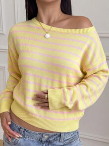 SHEIN Teen Girls Casual Striped Knit Sweater, Simple & Fashionable, Suitable For Daily Wear, Autumn, Winter - Multicolor - View 4