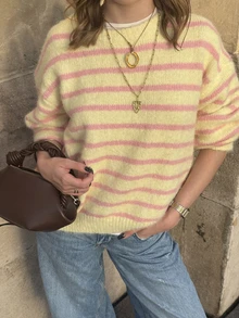 SHEIN Teen Girls Casual Striped Knit Sweater, Simple & Fashionable, Suitable For Daily Wear, Autumn, Winter - Multicolor - View 6