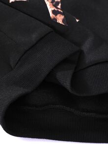 SHEIN Baby Boy Autumn/Winter Thickened Fleece Black Letter Sweatshirt & Leopard Print Cuffed Sweatpants 2pcs Set - Black - View 7