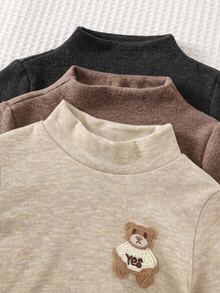 LMoss Kids 3PCS Baby Boys Cartoon Bear Patched Stand Collar Long Sleeve Tops - Multicolor - View 2