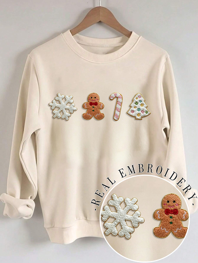 INAWLY Autumn/Winter Christmas Pattern Embroidered Drop Shoulder Casual Sweatshirt, Snowflake, Gingerbread Man, Candy Cane, Christmas Tree Embroidered Sports Sweatshirt, Christmas Snowflake Chenille Yarn Sports Sweatshirt, Christian Gift Customized Personalized Autumn Sweatshirt, Autumn/Winter Sweatshirt Fashion Gift