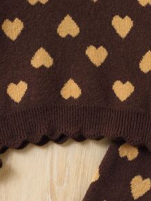 Tween Girls' Autumn/Winter Fashion Heart Pattern Jacquard Knit Sweater Long Sleeve Top And Long Pants Set - Brown - View 6