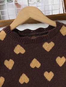 Tween Girls' Autumn/Winter Fashion Heart Pattern Jacquard Knit Sweater Long Sleeve Top And Long Pants Set - Brown - View 7
