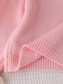 SHEIN 2pcs/Set Girls Cute Ruffled Collar & Ruffled Sleeve 3D Bow Decor Sweater And Pleated Skirt Autumn Winter - Baby Pink - View 6