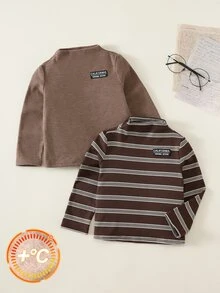 SHEIN 2件裝男嬰拼接長袖保暖內裡上衣 - 彩色 - 查看 3