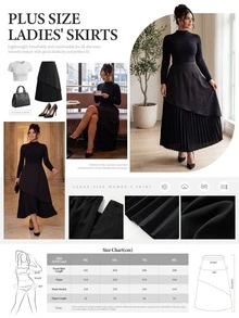 SHEIN CURVE+ Plus Size Women's Elegant Loose Midi Skirt, Pleated Design - Black - View 2