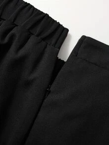 SHEIN CURVE+ Plus Size Women's Elegant Loose Midi Skirt, Pleated Design - Black - View 5