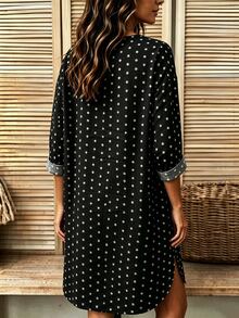 Balvessa Women's Polka Dot Contrast Button Vacation Dress For Travel - Black - View 2