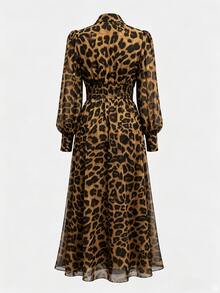 Balvessa Vintage Sexy Leopard Print Waist-Cinching Flowy Long Dress For Women Party Date Brown Zebra Print Autumn - Multicolor - View 8