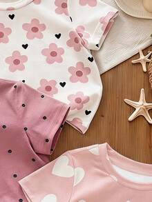 SHEIN Set Atasan Kasual Lucu untuk Anak Perempuan (3 buah) - MultiWarna - View 4
