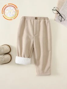 SHEIN Baby Boy Solid Color Casual Versatile Daily Wear Long Autumn Winter Pants - Khaki - View 3