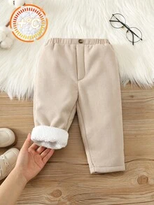 SHEIN Baby Boy Solid Color Casual Versatile Daily Wear Long Autumn Winter Pants - Khaki - View 4