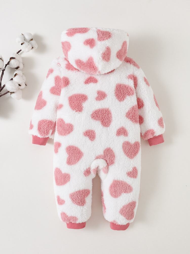 Cozy Pixies Baby Girl Baby Girl Thermal Lined Thick Heart Pattern Knitted Soft Hooded Long Sleeve Winter Jumpsuit - Multicolor - View 3