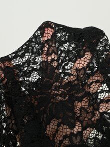 SHEIN Clasi Blusa con encaje en contraste de manga raglán de cuello con abertura de ojo - Negro - Ver 7