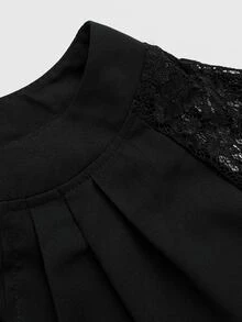 SHEIN Clasi Blusa con encaje en contraste de manga raglán de cuello con abertura de ojo - Negro - Ver 6