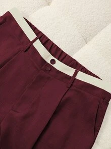 GlowEve CURVE Plus Size Women's Colorblock Waist Straight Leg Pants Fall - Burgundy - View 6