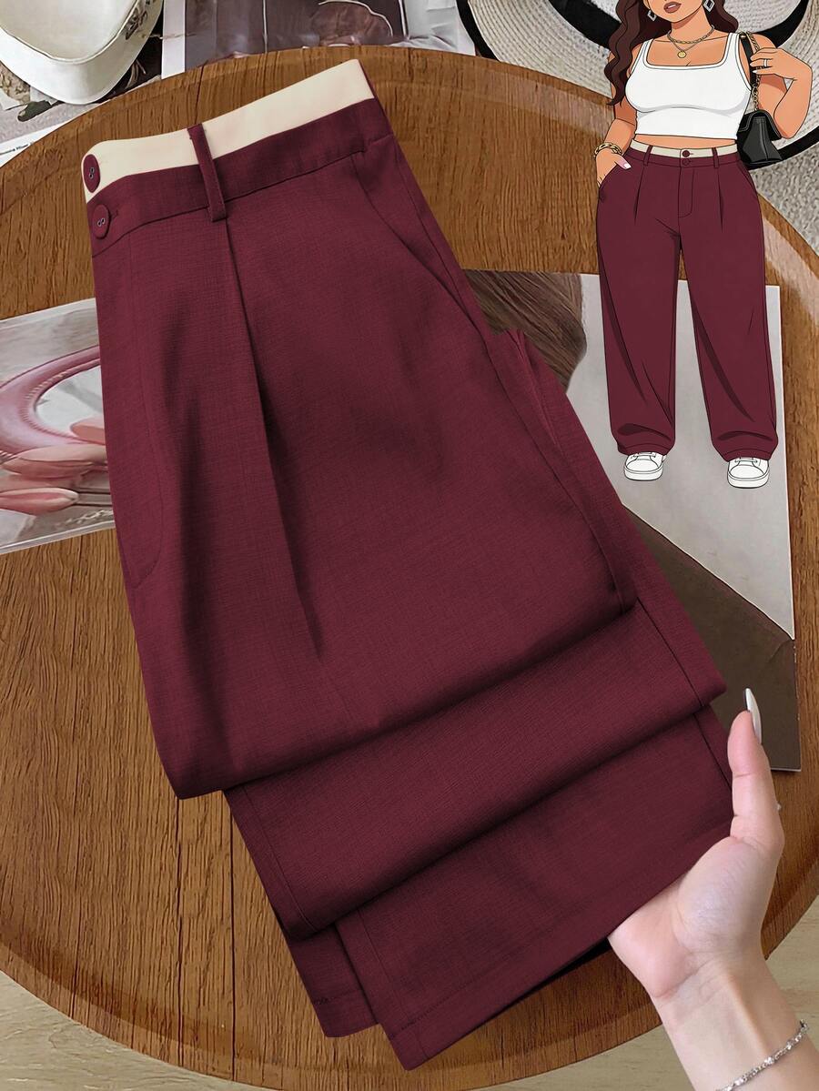 GlowEve CURVE Plus Size Women's Colorblock Waist Straight Leg Pants Fall - Burgundy - View 1