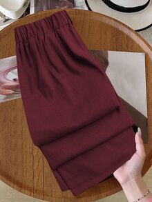 GlowEve CURVE Plus Size Women's Colorblock Waist Straight Leg Pants Fall - Burgundy - View 2