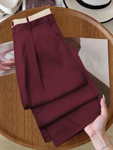 GlowEve CURVE Plus Size Women's Colorblock Waist Straight Leg Pants Fall - Burgundy - View 4